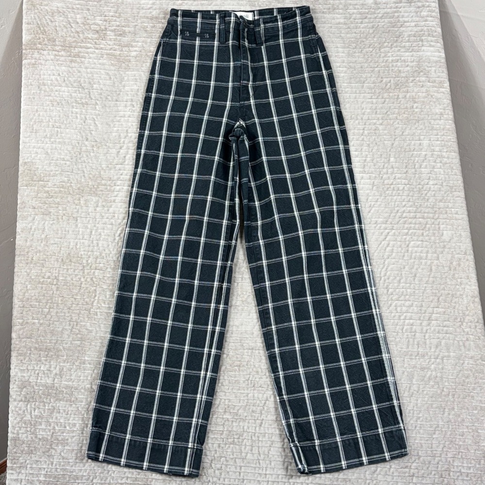 Madwell Slim Emmett Full Length Pants 26 Black White Plaid Windowpane High Rise